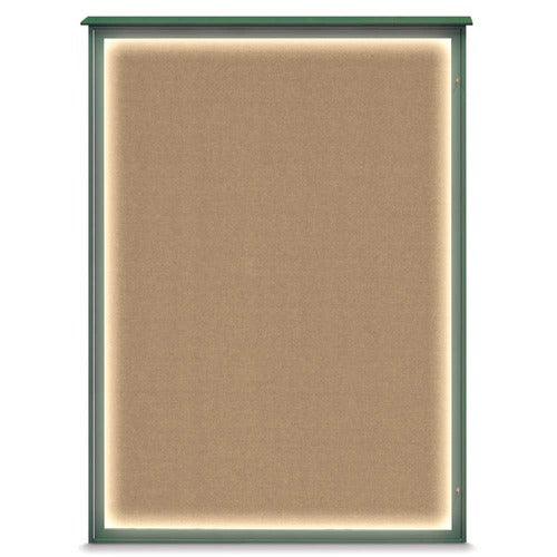 Titan Tools 36" x 48" Illuminated Single Door Outdoor Recycled Bulletin Board Buff Cork, Woodland Green Frame - UVLSD3648LED-WOODGRN-BUFF