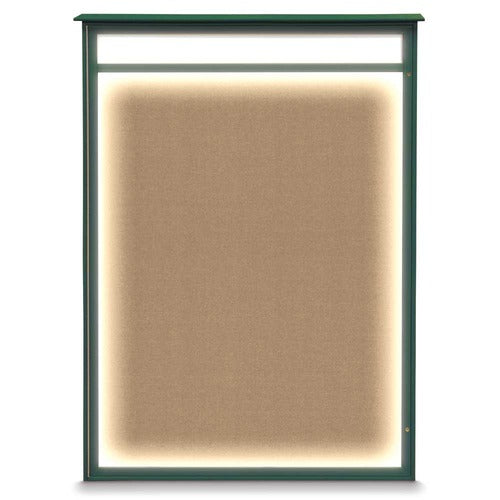Titan Tools 36" x 48" Illuminated Single Door Outdoor Recycled Bulletin Boards, Header, Buff Cork, Woodland Green Frame - UVLSD3648HDLED-WOODGRN-BUFF