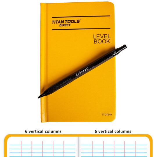 Titan Tools Level Book 7" x 4", 6 Columns with Heavy-Duty All-Metal 0.7mm Pencil - TTD1249-PENCIL