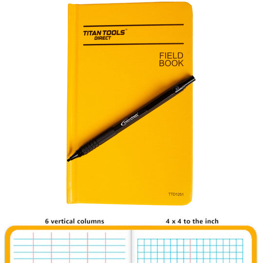 Titan Tools Field Book 8" x 4", 6 Columns, 4×4 Grid with Heavy-Duty All-Metal 0.7mm Pencil - TTD1251-PENCIL