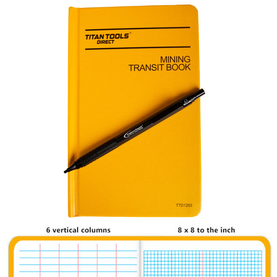 Titan Tools Mining Transit Book 8" x 4", 6 Columns, 8×8 Grid with Heavy-Duty All-Metal 0.7mm Pencil - TTD1253-PENCIL