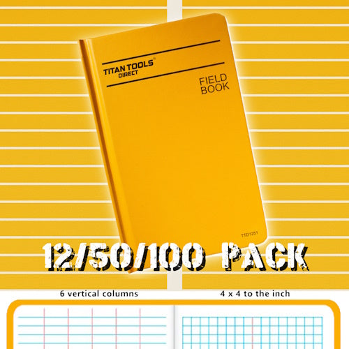 Titan Tools Field Book Bundle 8" x 4", 6 Vertical Columns & 4x4 per Inch Grid - (3 Options Available)