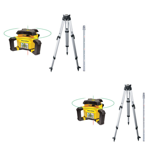 David White Horizontal / Vertical Green Beam Rotary Laser Kit w/ Tripod and Grade Rod - (2 Options Available)