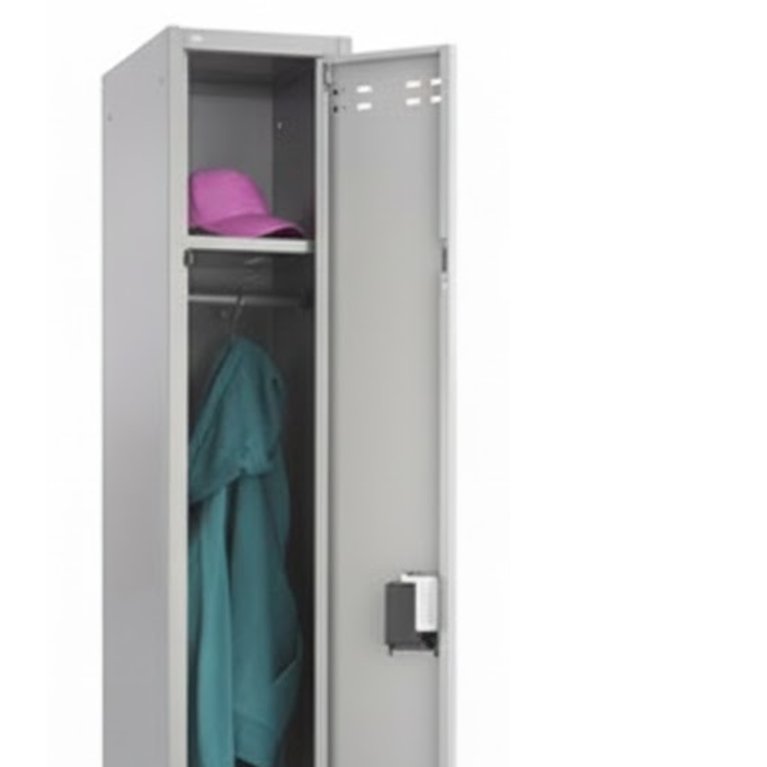 Full-height-gray-locker-commercial-grade-Safco-with-lock-and-shelf