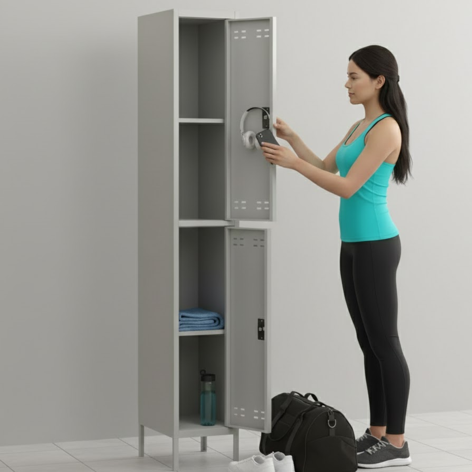 Gray-double-door-storage-locker-Safco-commercial-grade