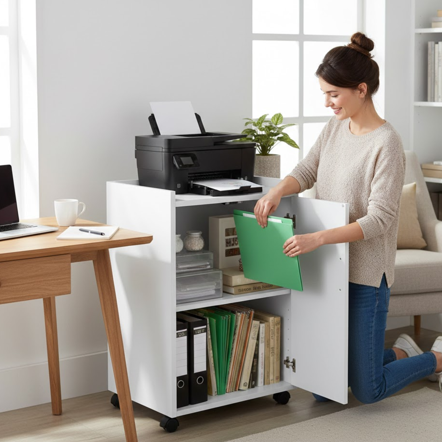 Gray-wood-grain-rolling-beverage-station-Safco-Mobile-Refreshment-Center