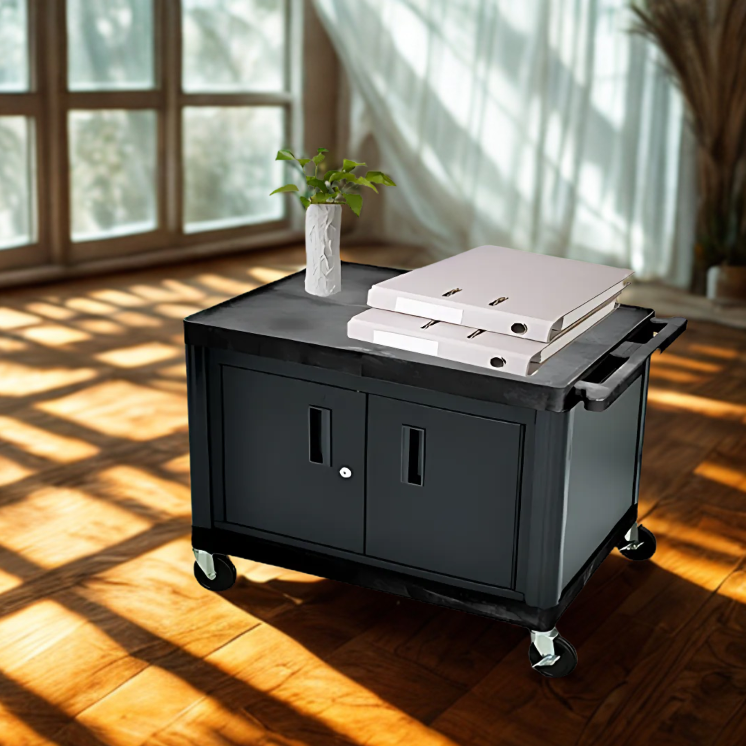 Luxor-27H-AV-Cart-Black-With-Cabinet-And-Large-Shelves-LP27C-B