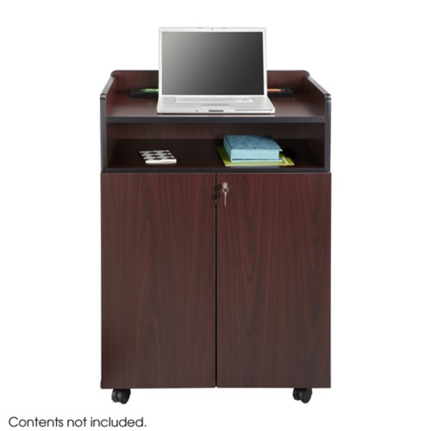 Mahogany-wood-executive-podium-presentation-stand-Safco-8919MH-with-storage