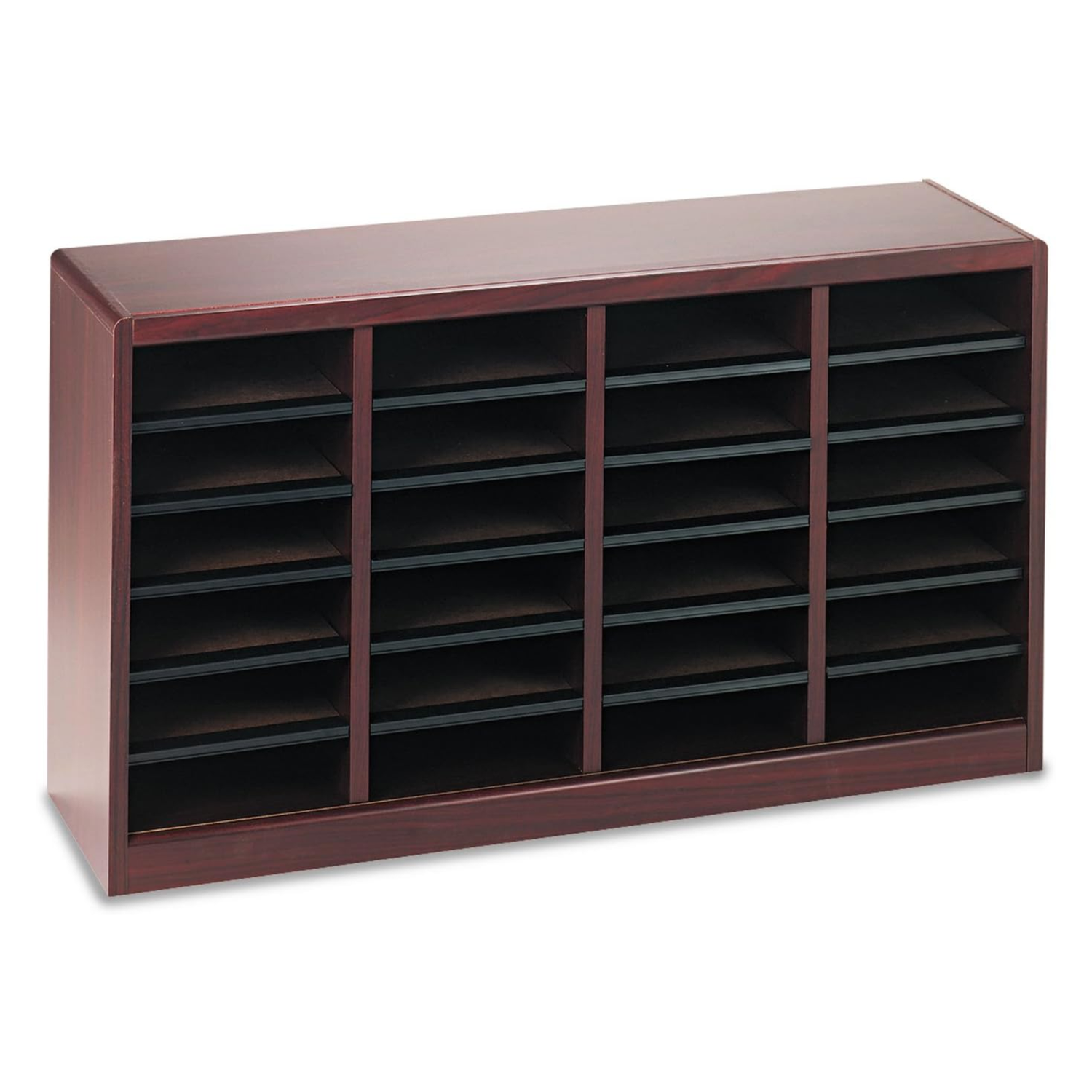 Office-document-sorter-24-sections-wood-mahogany-Safco-literature-rack