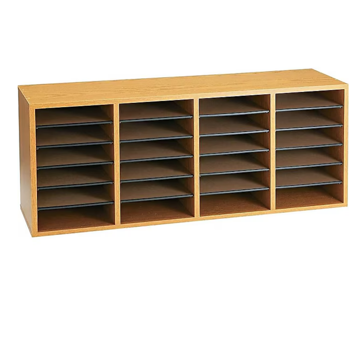 Office-filing-system-24-sections-medium-oak-wood-sorter-Safco-document-management