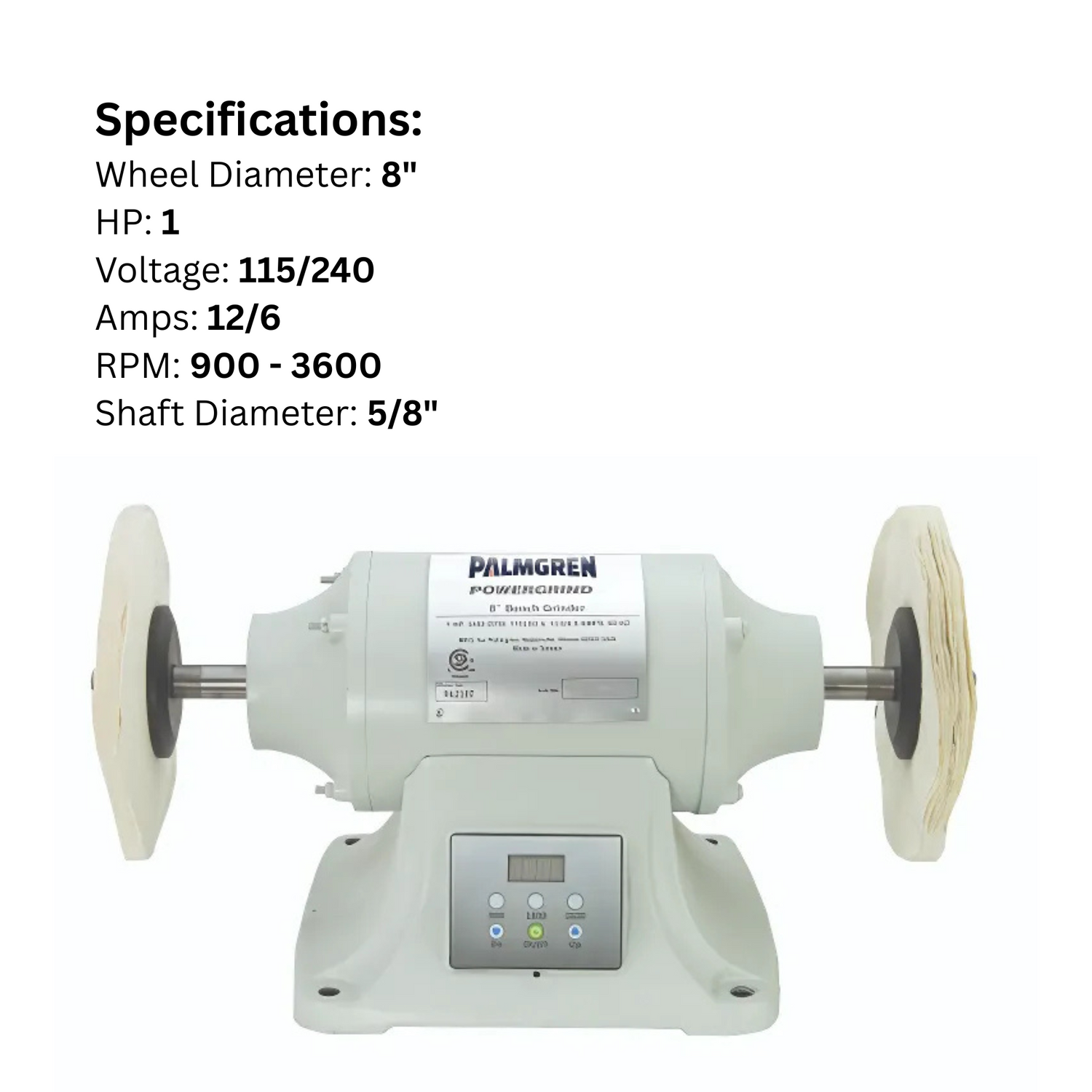 Palmgren-9682107-Powergrind-XP-8inch-Bench-Buffer-1HP-Variable-Speed