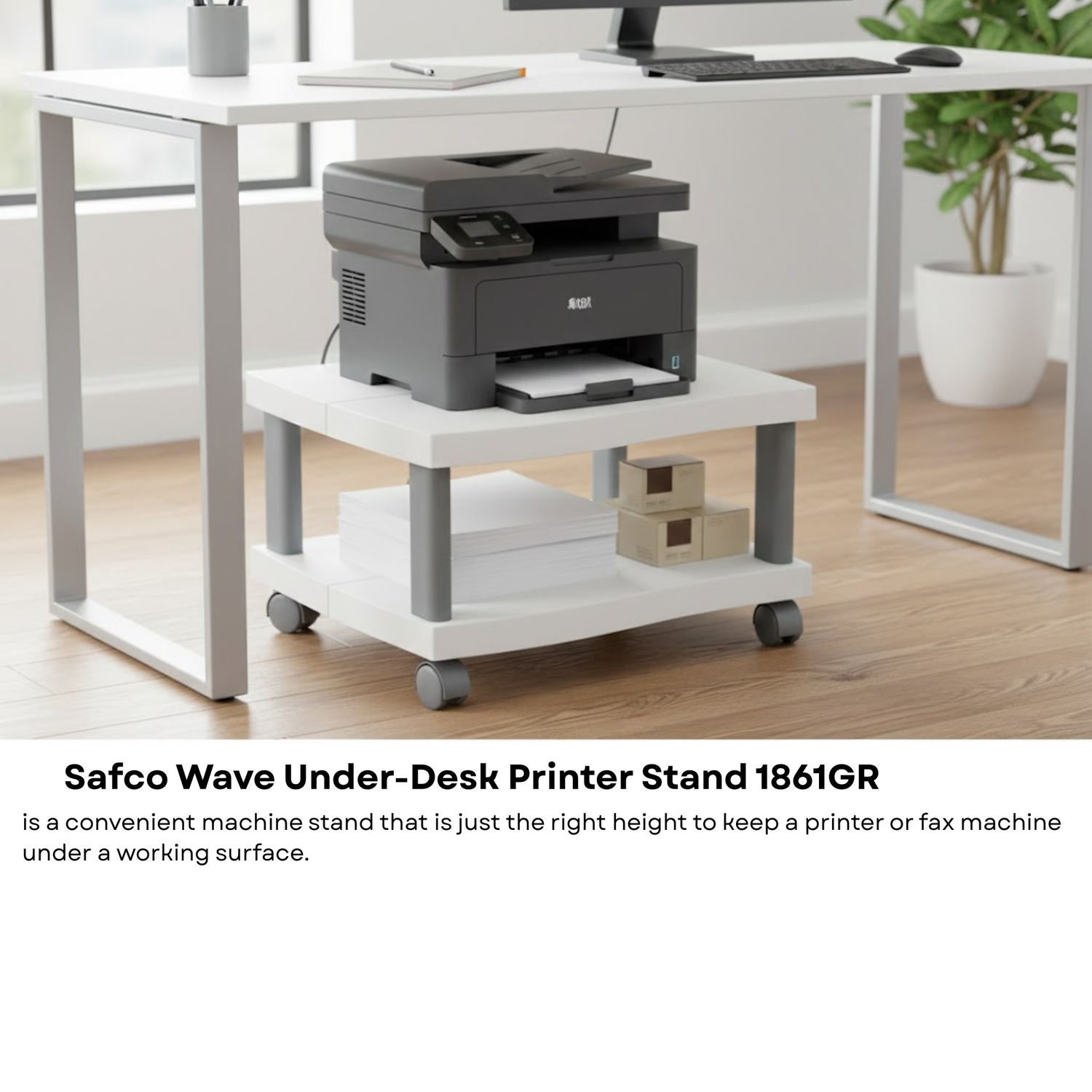 Safco-1861gr-wave-series-low-profile-mobile-printer-stand