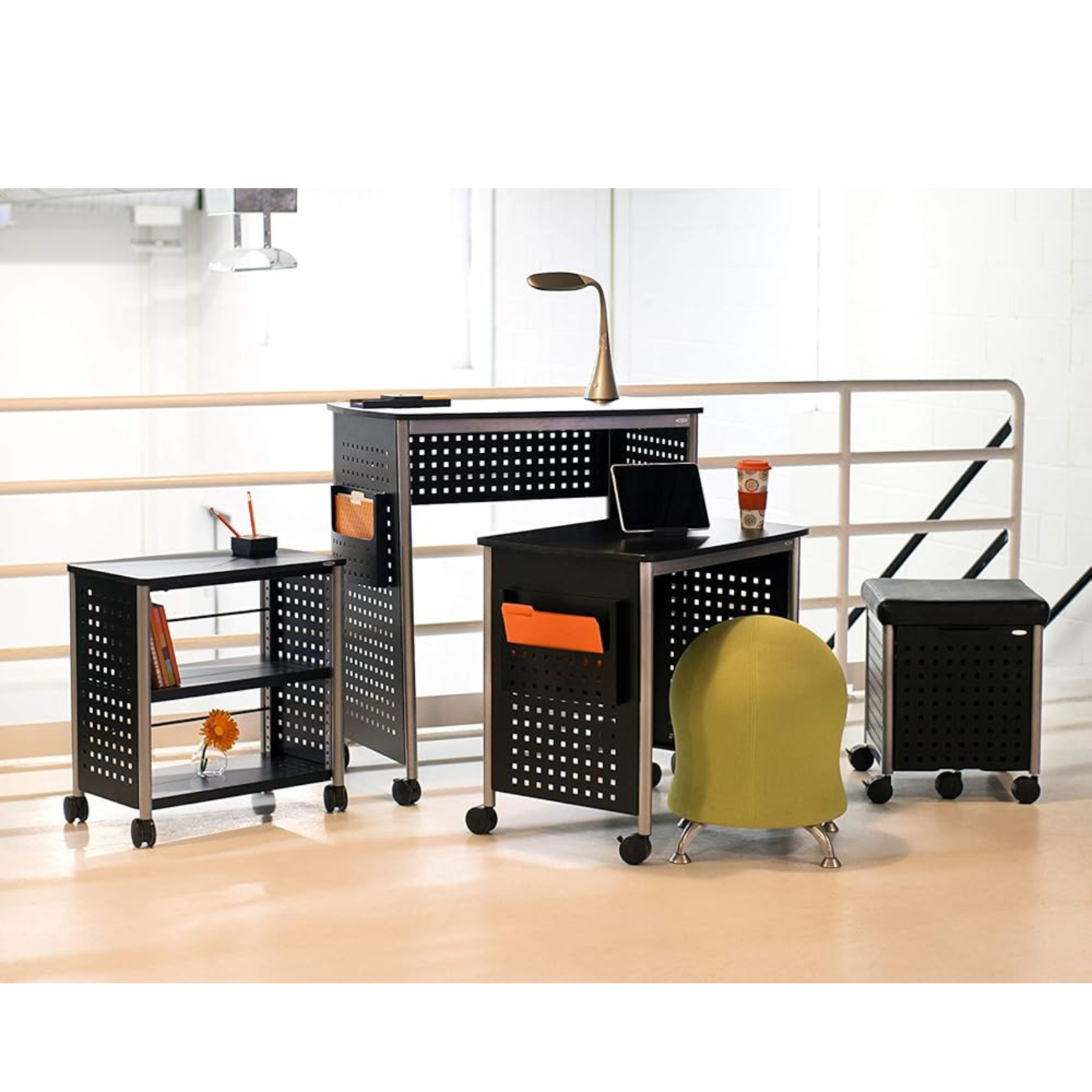 Safco-1907BL-Scoot-Desk-Seated-Height-Steel-Frame-Office-Table-on-Wheels