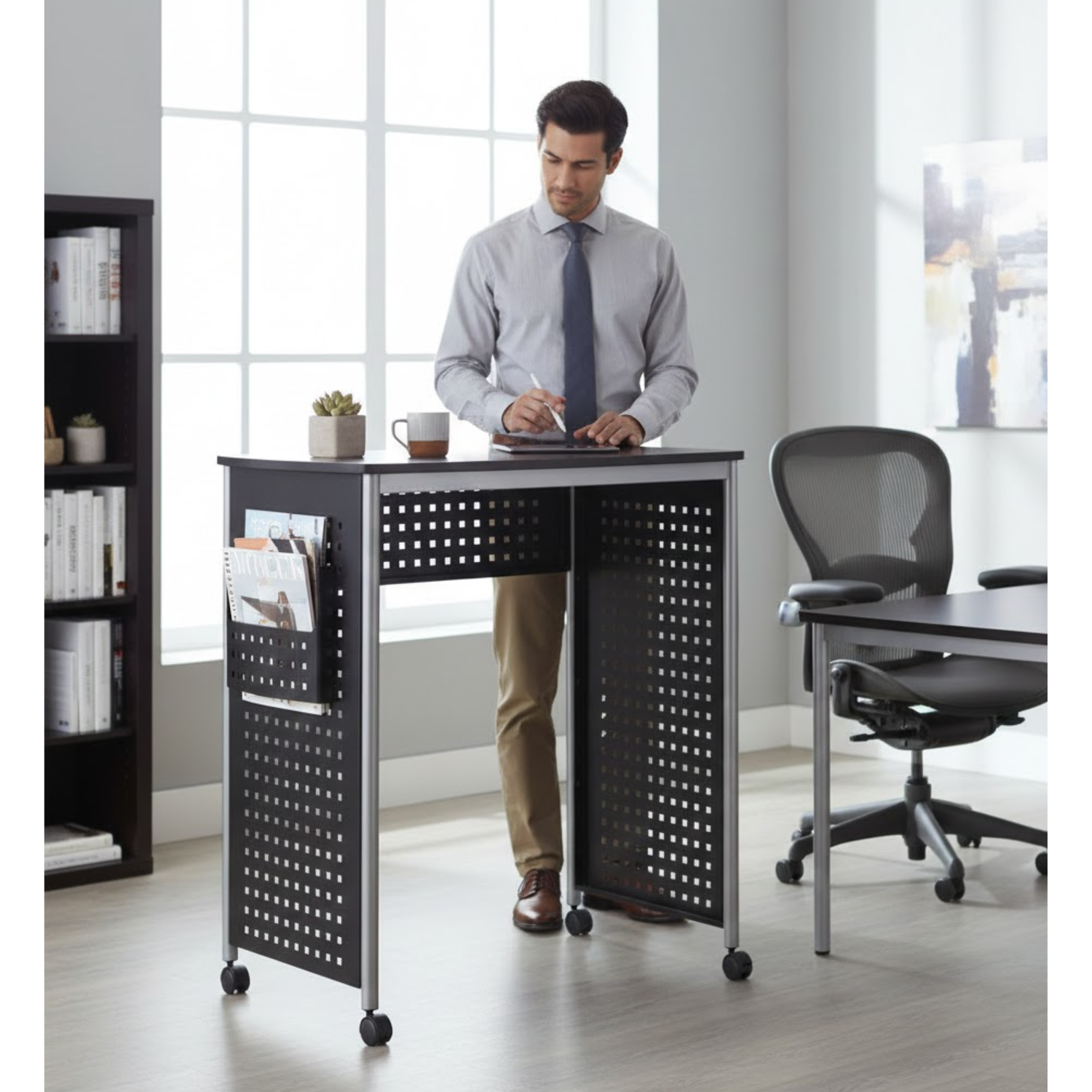 Safco-1908BL-Scoot-Standing-Height-Desk-Steel-Frame-Adjustable-Storage