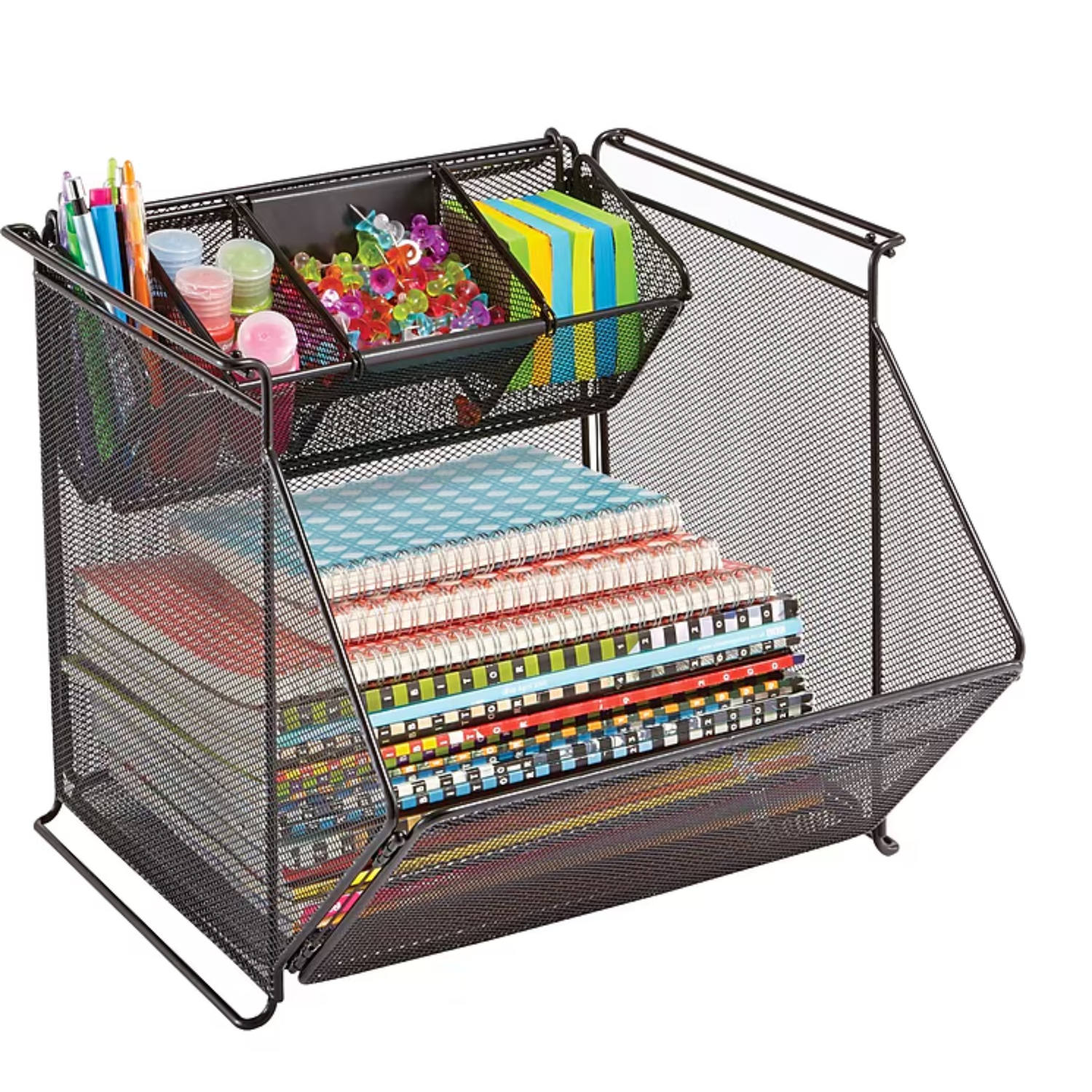 Safco-2164bl-onyx-series-stackable-steel-mesh-storage-bins