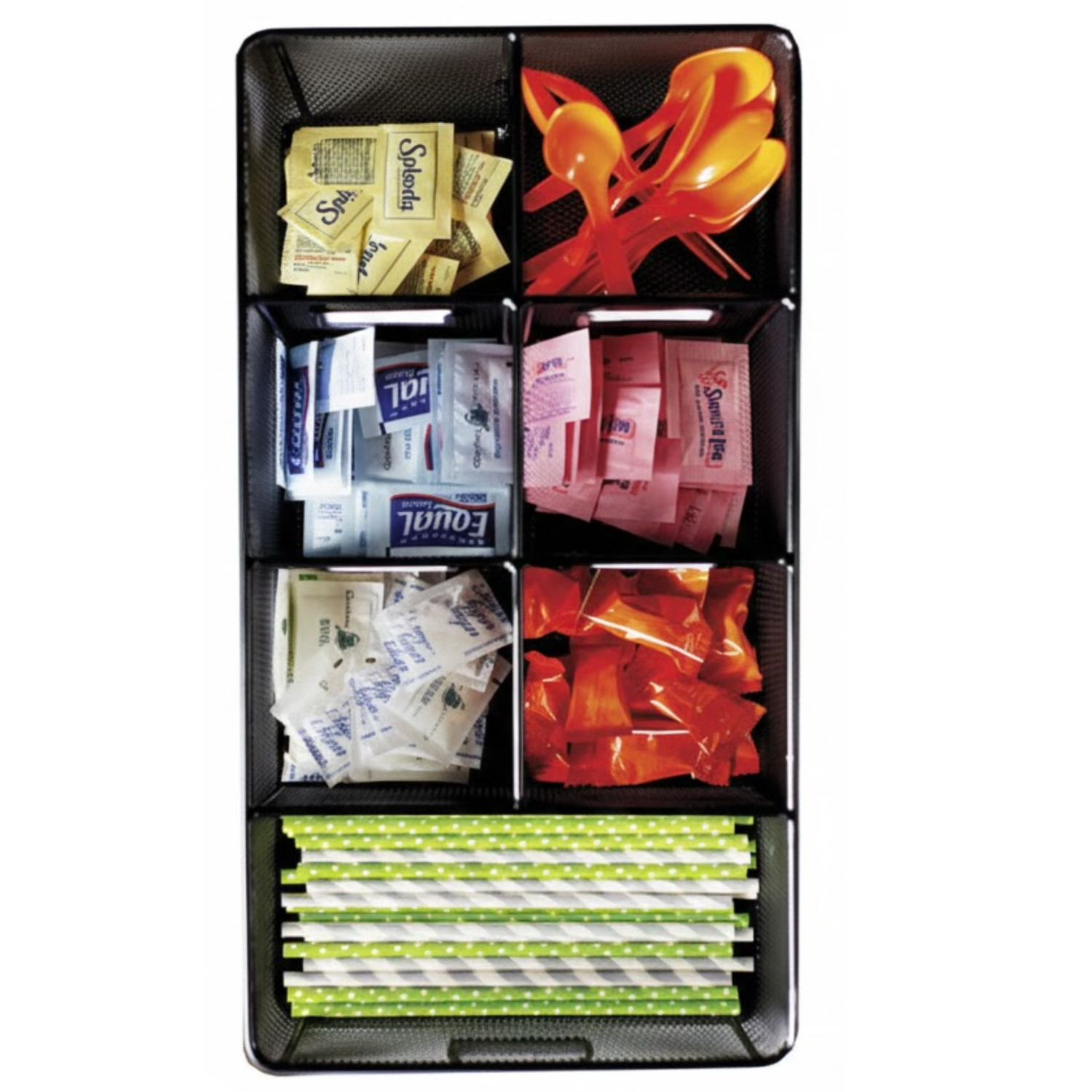 Safco-3291bl-onyx-mesh-multi-compartment-condiment-storage-box
