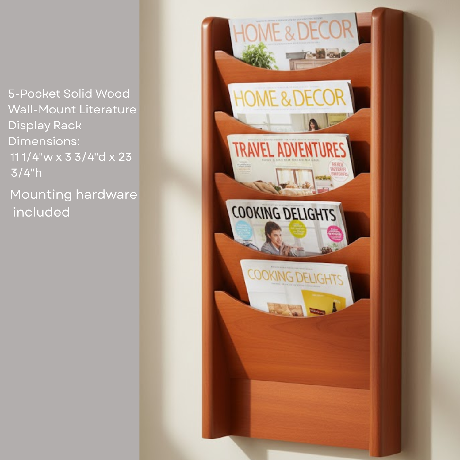 Safco-4330cy-cherry-finish-5-pocket-magazine-holder