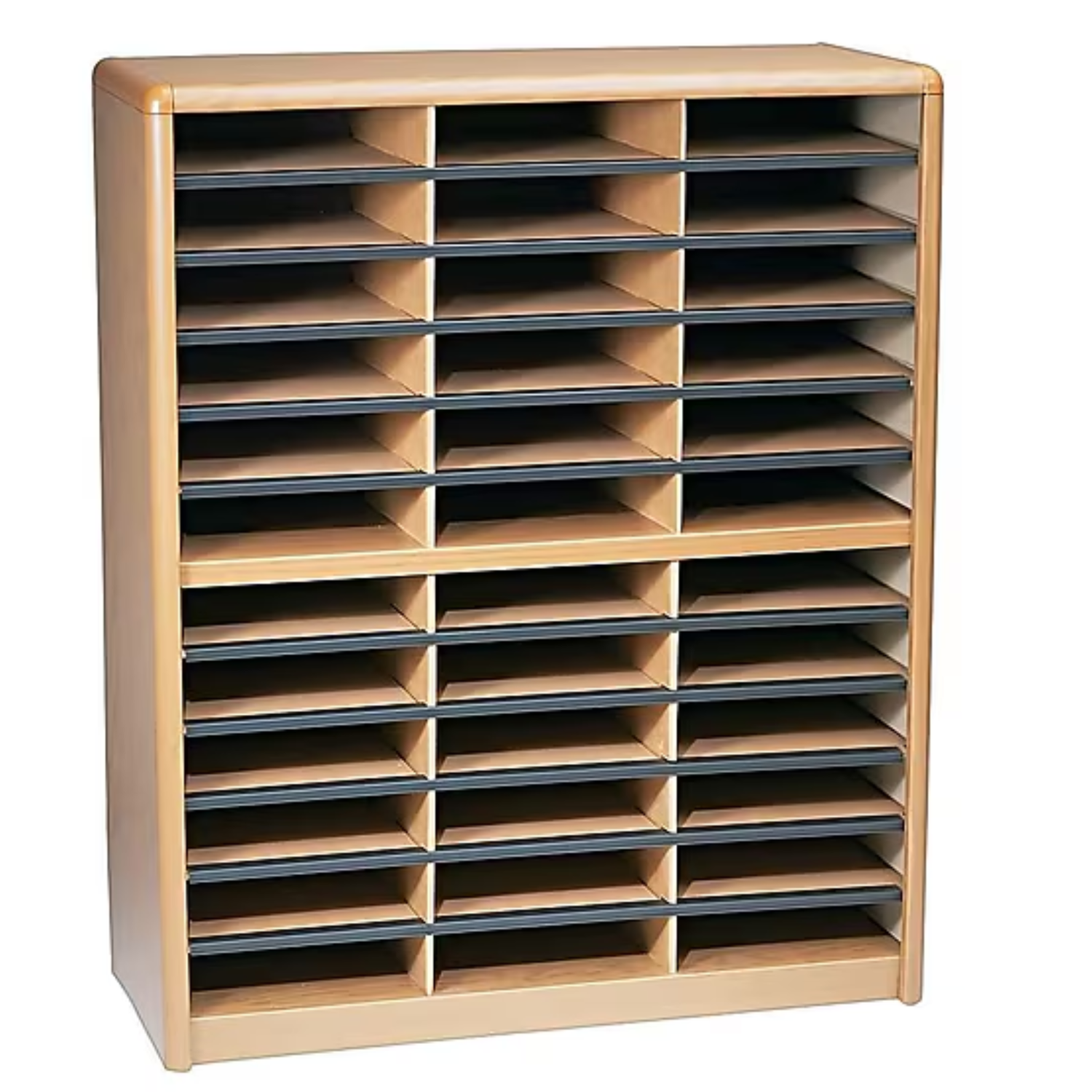 Safco-7121MO-medium-oak-literature-organizer-36-sections-desktop-or-shelf-unit