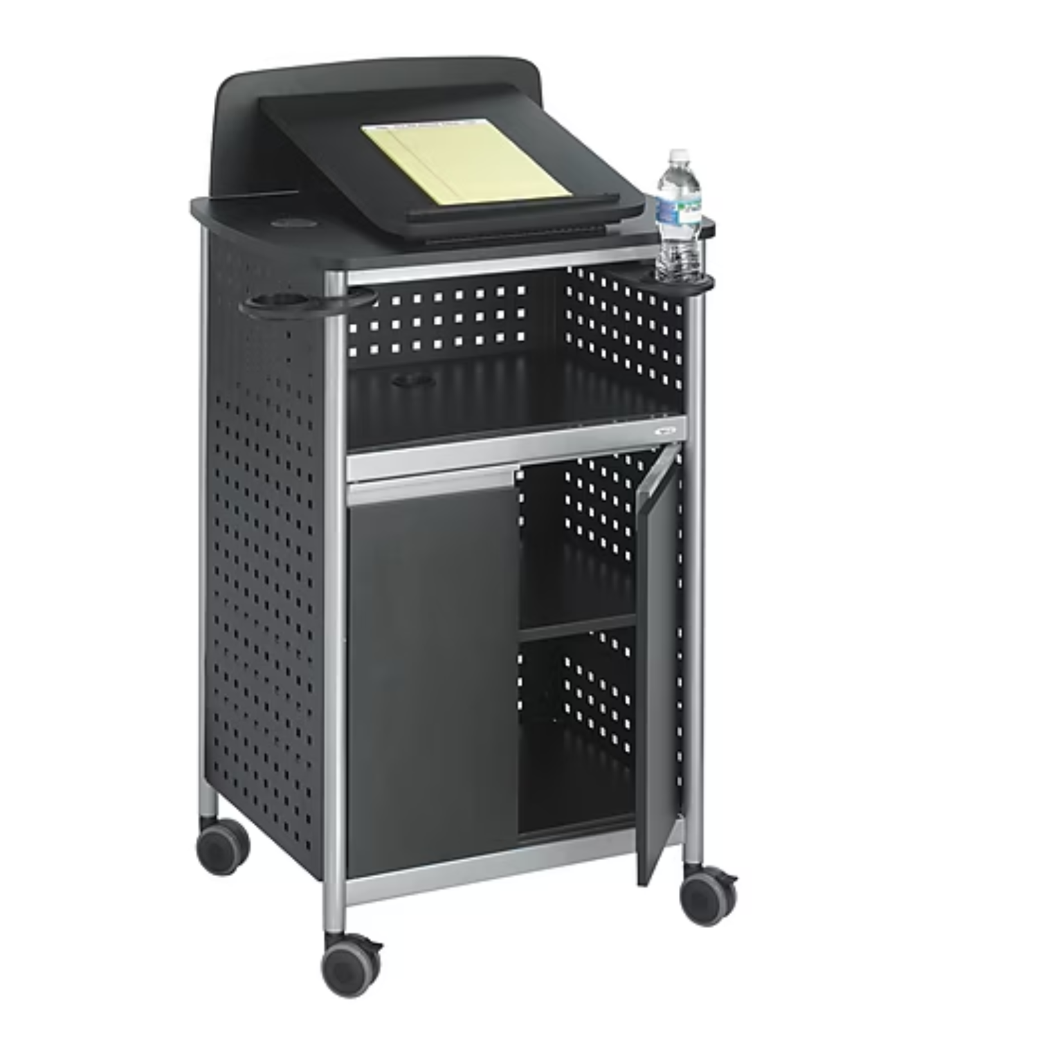 Safco-8922BL-Scoot-Multi-Purpose-Lectern-with-two-shelves-black-finish