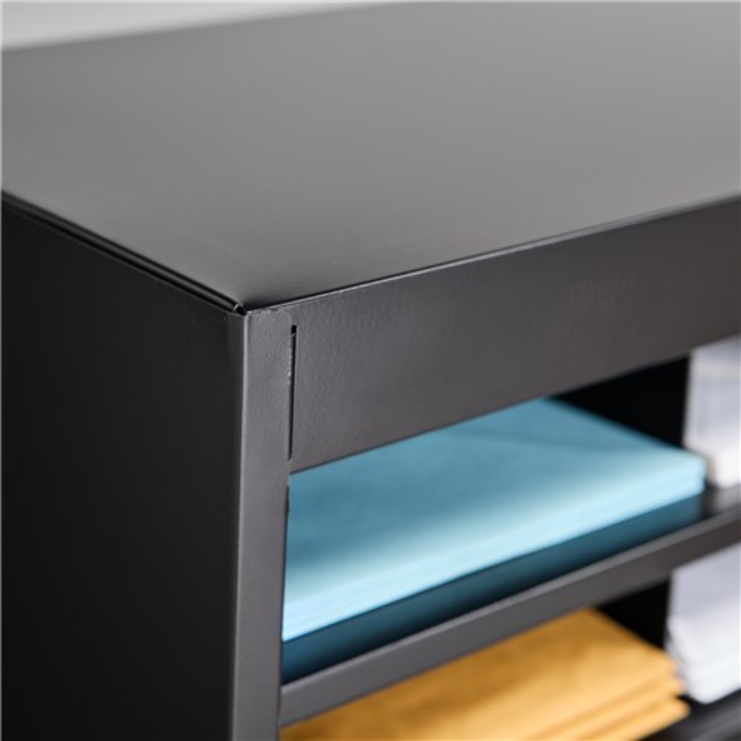 Safco-9221BLR-E-Z-Stor-literature-file-organizer-black-paperboard-mail-center