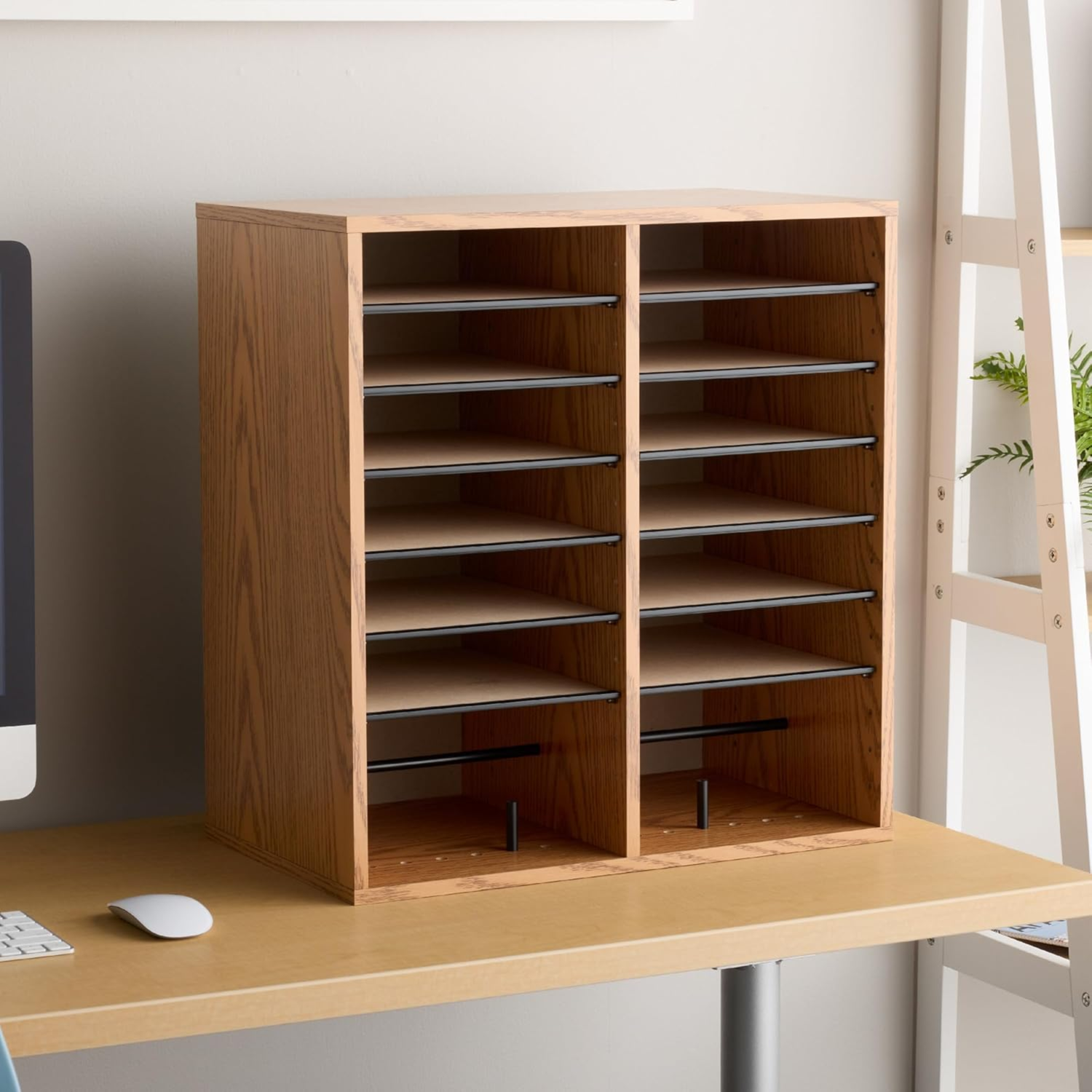 Safco-9422MO-adjustable-shelves-wood-literature-organizer-medium-oak-storage