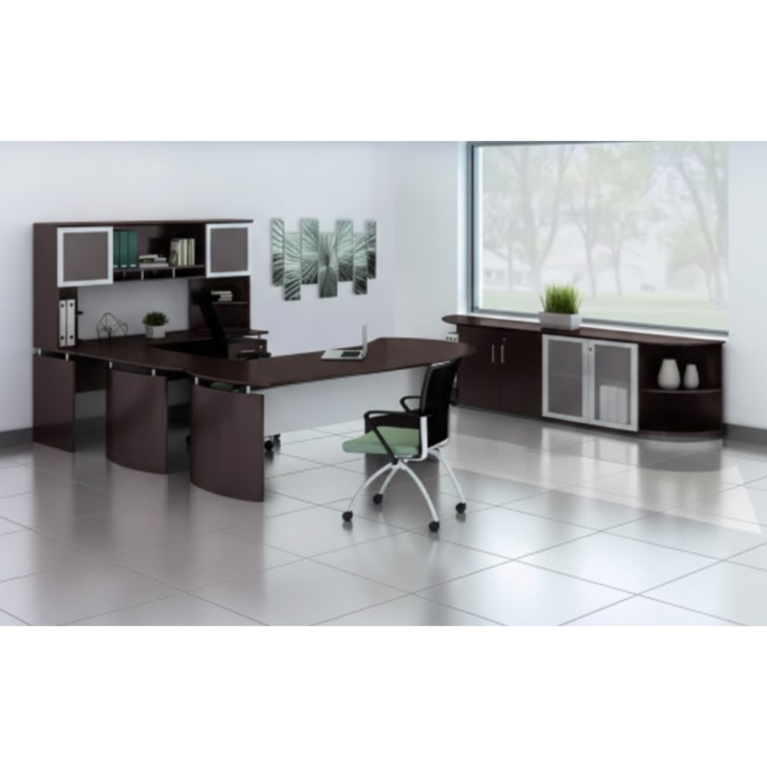 Safco-MNBDGLLDC-Medina-Series-Left-Curved-Desk-Bridge-Connector-Mocha-Finish