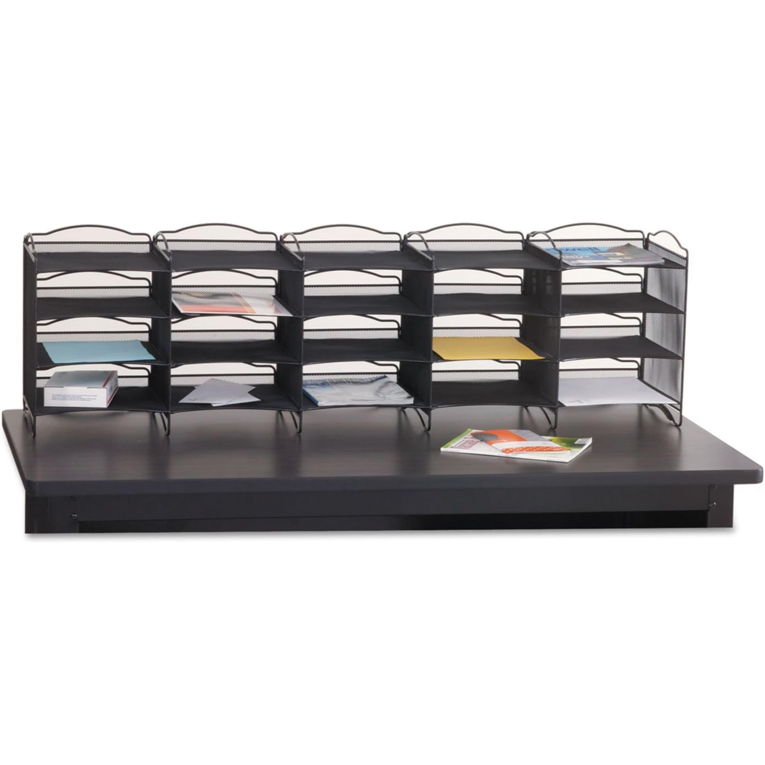 Safco-Onyx-Desktop-Mail-Organizer-Black-Steel-Mesh-7770BL