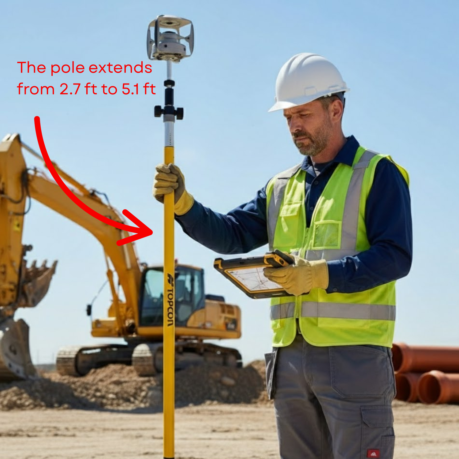 Topcon-1041068-01-Aluminum-Prism-Pole-Telescopic-2-7-5-1ft