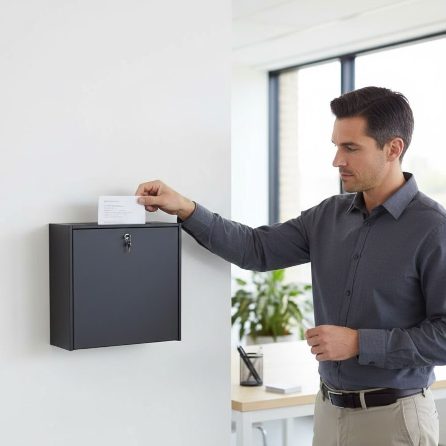 Wall-mounted-safco-mailbox-4259BL-black-secure-interoffice-delivery