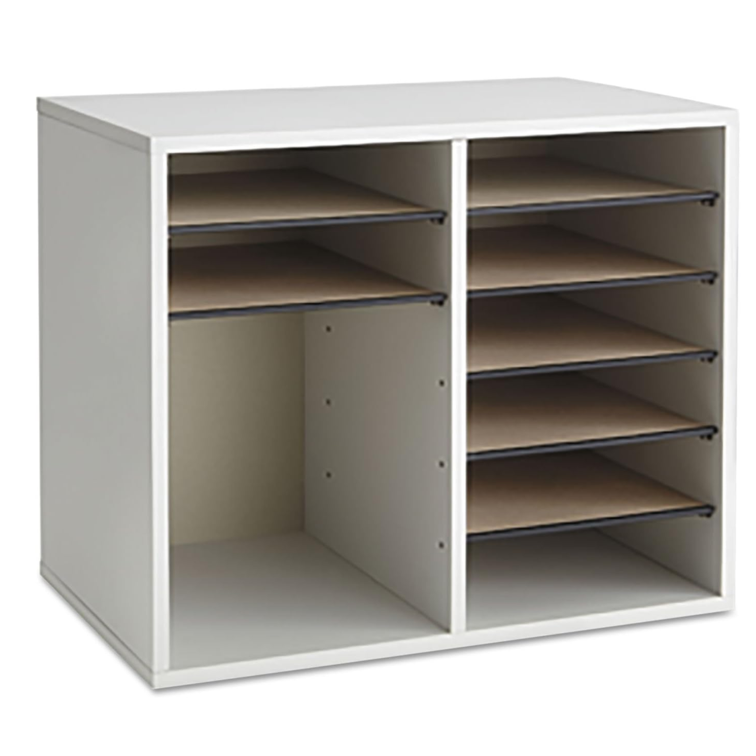 Wood-12-slot-literature-sorter-gray-finish-Safco-9420GR-desktop-organizer