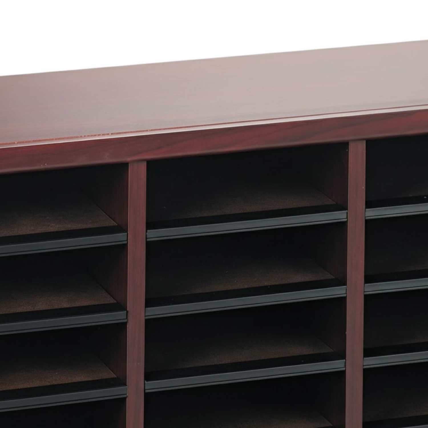 Wood-24-slot-literature-sorter-mahogany-finish-Safco-9311MH-office-storage
