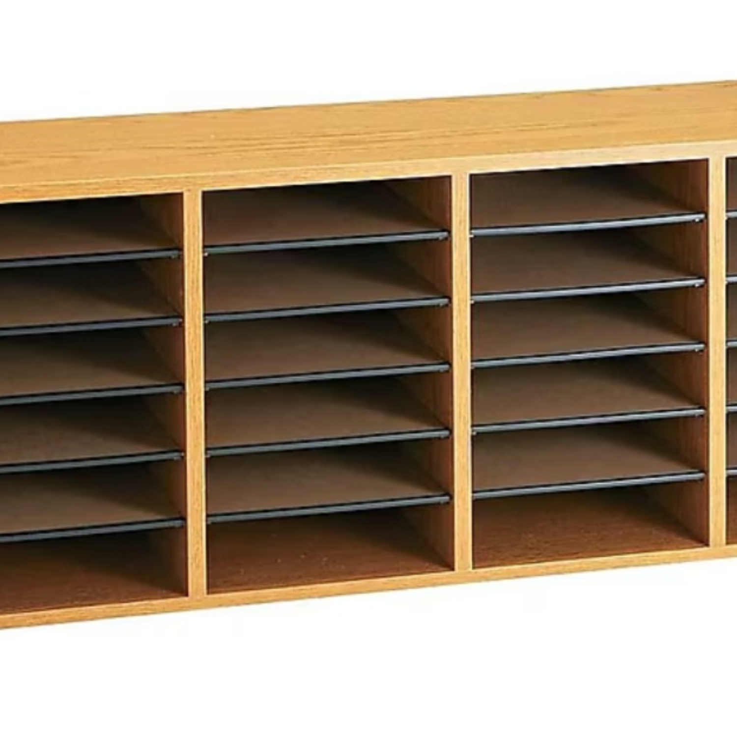 Wood-24-slot-literature-sorter-medium-oak-finish-Safco-9423MO-office-mail-center